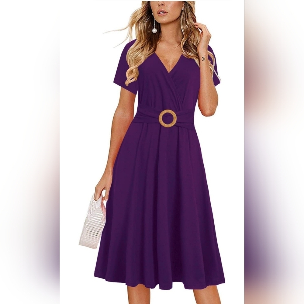 Helyo XL Elegant Purple Women's Dress Criss-Cross V Neck Casual